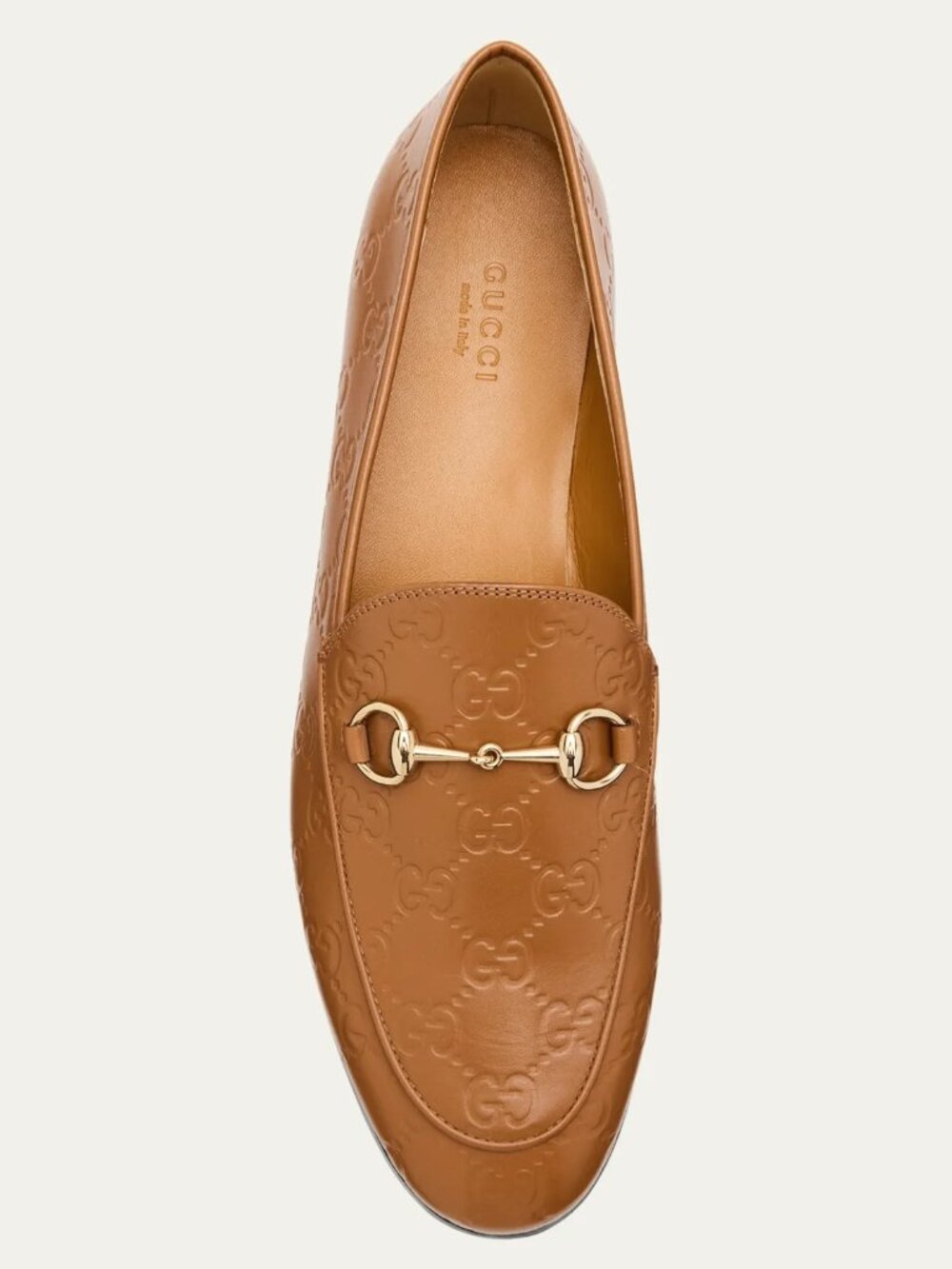 Gucci Jordaan Horsebit Bit GG Embossed Leather Loafers Flat Shoes Wood